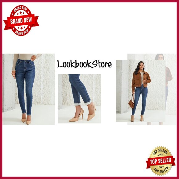 Fleece Lined Skinny Jeans High Waisted Winter Warm Denim Pants - Picture 8 of 8